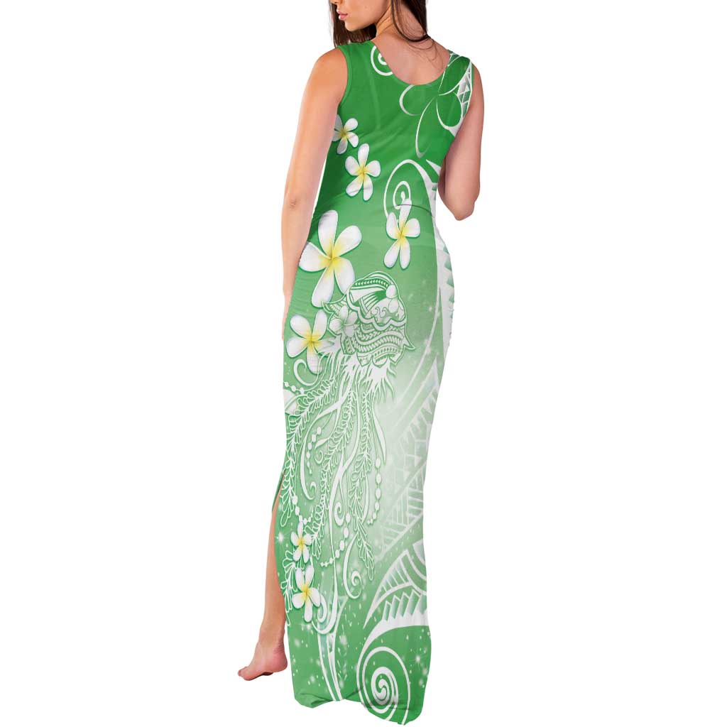 Polynesian Jellyfish Tank Maxi Dress With Plumeria Green