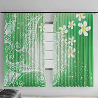 Polynesian Jellyfish Window Curtain With Plumeria Green