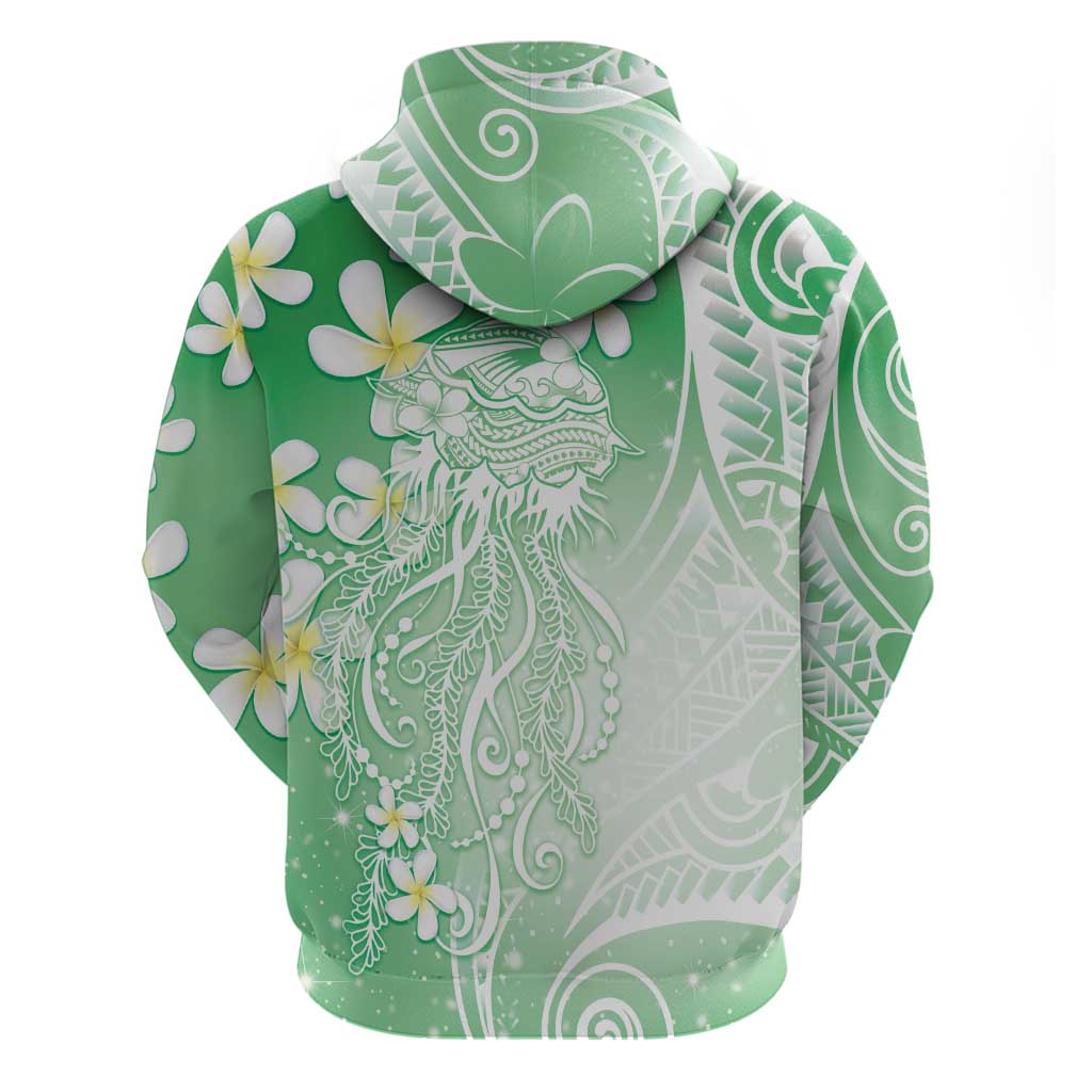 Polynesian Jellyfish Zip Hoodie With Plumeria Green
