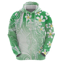 Polynesian Jellyfish Zip Hoodie With Plumeria Green