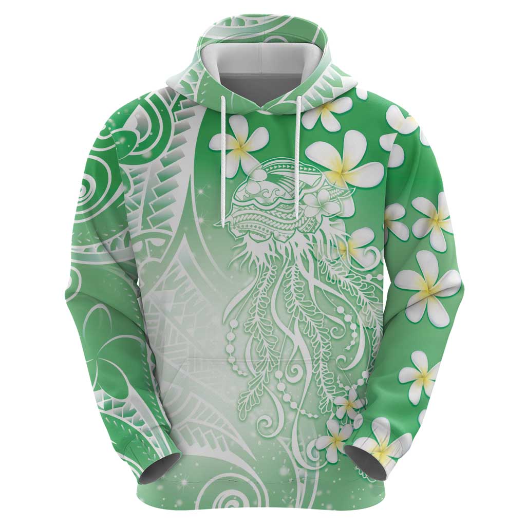 Polynesian Jellyfish Zip Hoodie With Plumeria Green