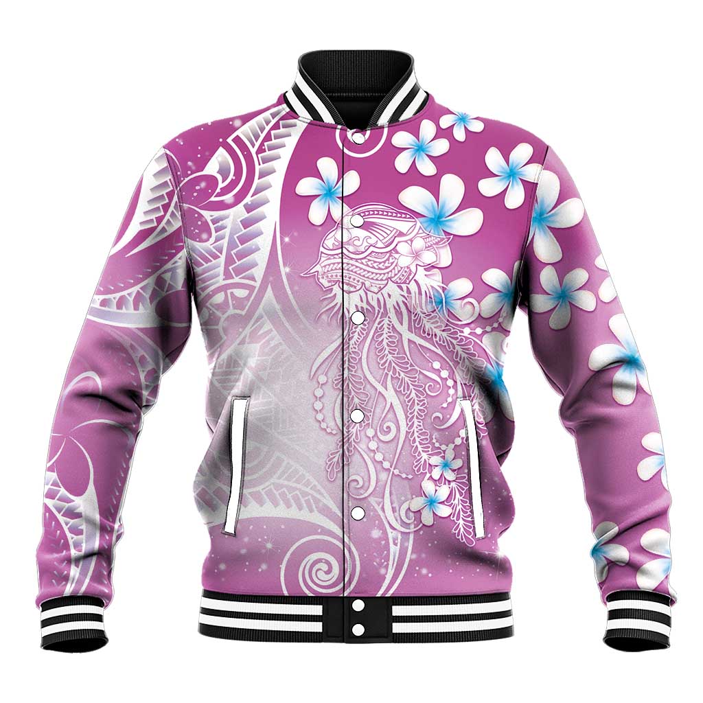 Polynesian Jellyfish Baseball Jacket With Plumeria Pink