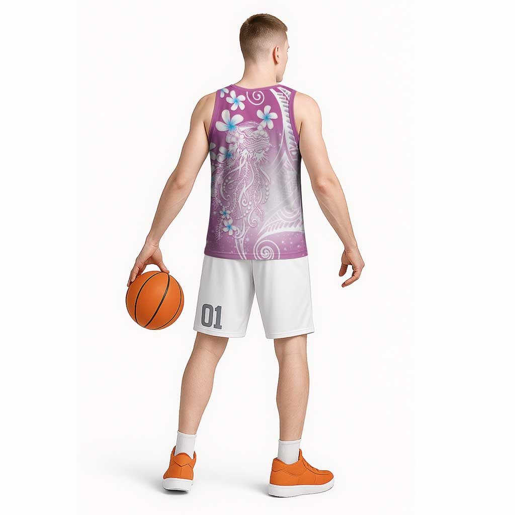 Polynesian Jellyfish Basketball Jersey With Plumeria Pink