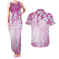 Polynesian Jellyfish Couples Matching Tank Maxi Dress and Hawaiian Shirt With Plumeria Pink