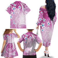 Polynesian Jellyfish Family Matching Off The Shoulder Long Sleeve Dress and Hawaiian Shirt With Plumeria Pink LT05 - Polynesian Pride