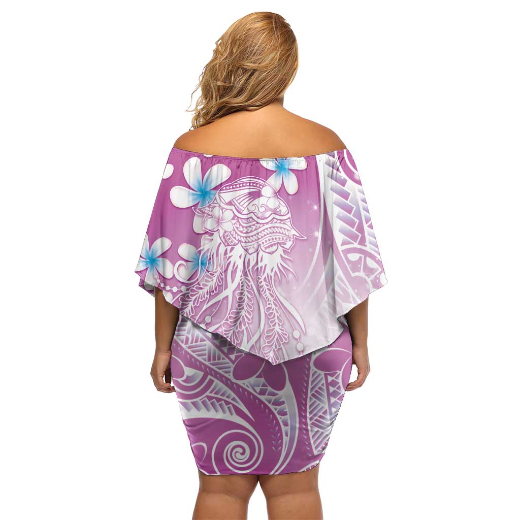 Polynesian Jellyfish Family Matching Off Shoulder Short Dress and Hawaiian Shirt With Plumeria Pink LT05 - Polynesian Pride