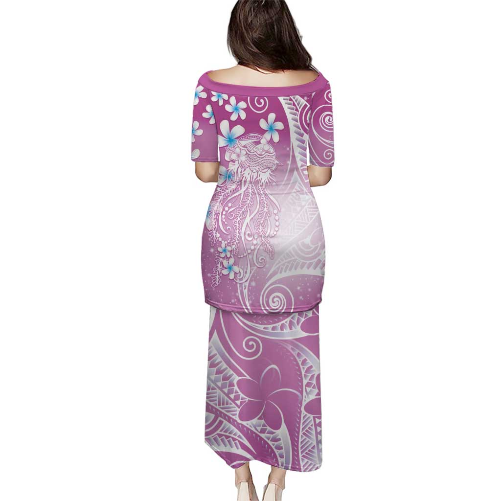 Polynesian Jellyfish Family Matching Puletasi and Hawaiian Shirt With Plumeria Pink LT05 - Polynesian Pride
