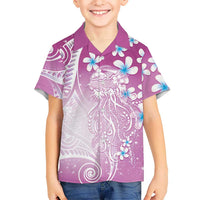 Polynesian Jellyfish Family Matching Short Sleeve Bodycon Dress and Hawaiian Shirt With Plumeria Pink LT05 Son's Shirt Pink - Polynesian Pride