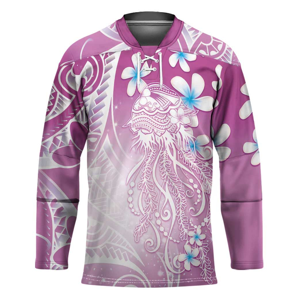 Polynesian Jellyfish Hockey Jersey With Plumeria Pink
