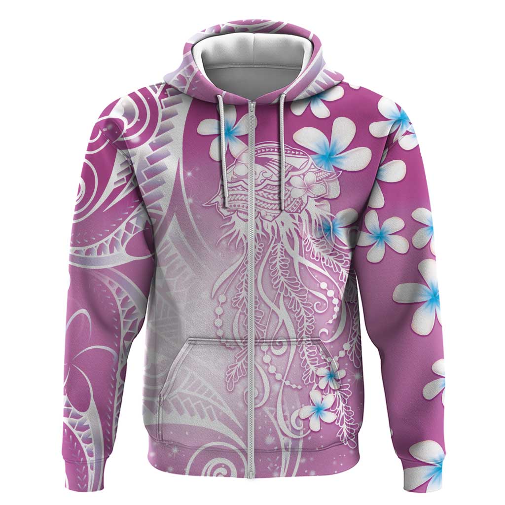 Polynesian Jellyfish Hoodie With Plumeria Pink LT05 Zip Hoodie Pink - Polynesian Pride