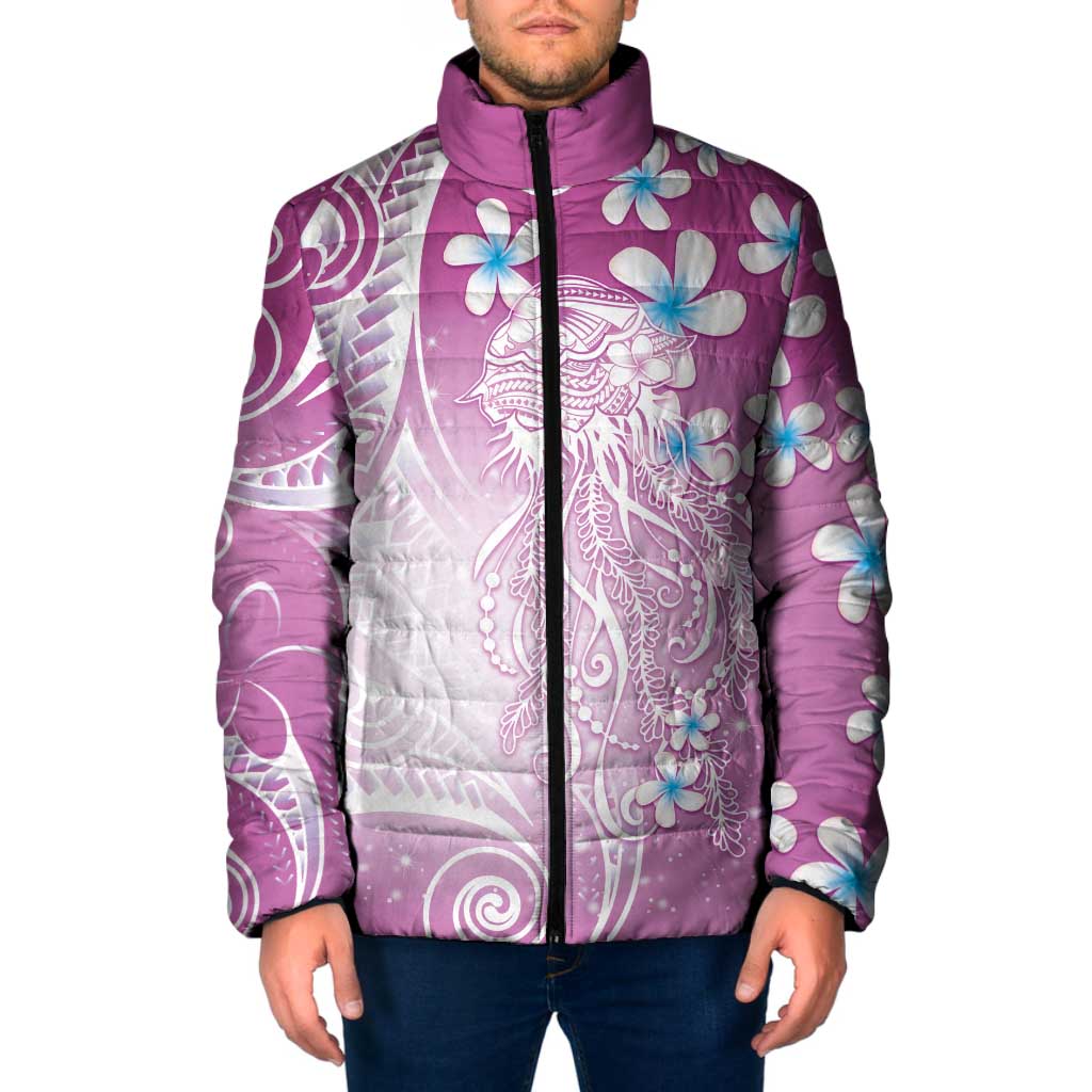 Polynesian Jellyfish Padded Jacket With Plumeria Pink