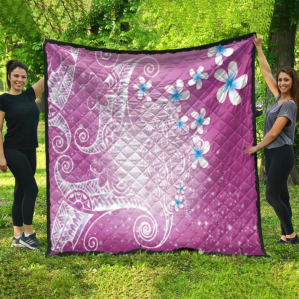 Polynesian Jellyfish Quilt With Plumeria Pink