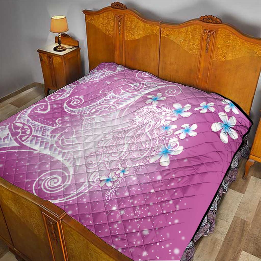 Polynesian Jellyfish Quilt With Plumeria Pink