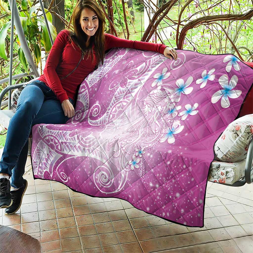 Polynesian Jellyfish Quilt With Plumeria Pink