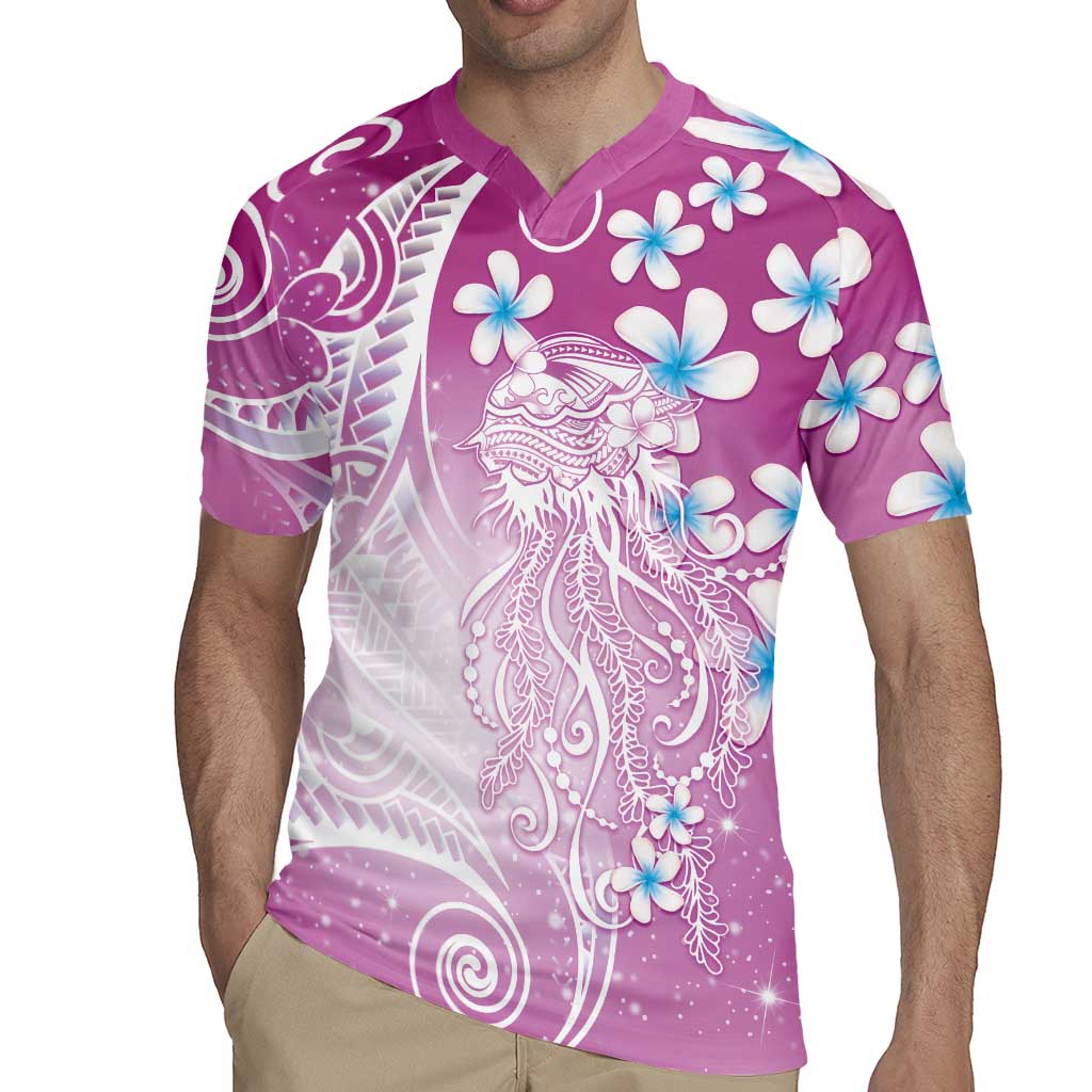 Polynesian Jellyfish Rugby Jersey With Plumeria Pink LT05 - Polynesian Pride