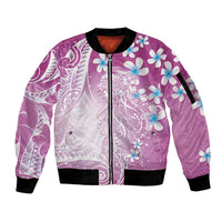Polynesian Jellyfish Sleeve Zip Bomber Jacket With Plumeria Pink LT05 Unisex Pink - Polynesian Pride
