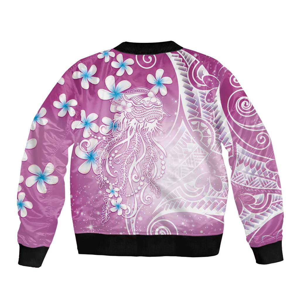 Polynesian Jellyfish Sleeve Zip Bomber Jacket With Plumeria Pink LT05 - Polynesian Pride