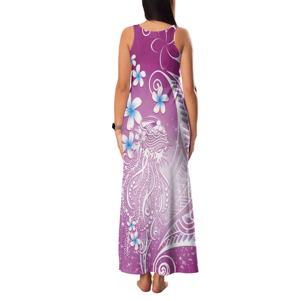 Polynesian Jellyfish Tank Maxi Dress With Plumeria Pink