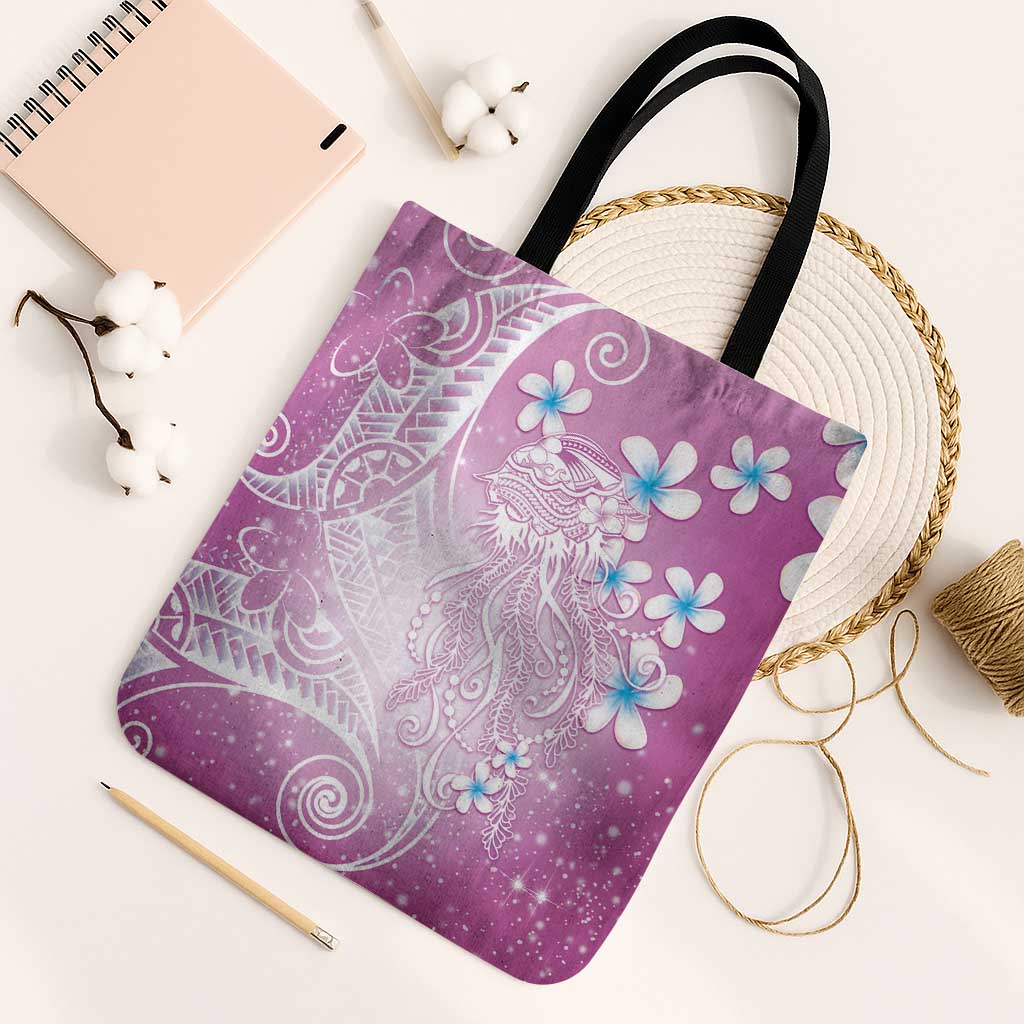 Polynesian Jellyfish Tote Bag With Plumeria Pink