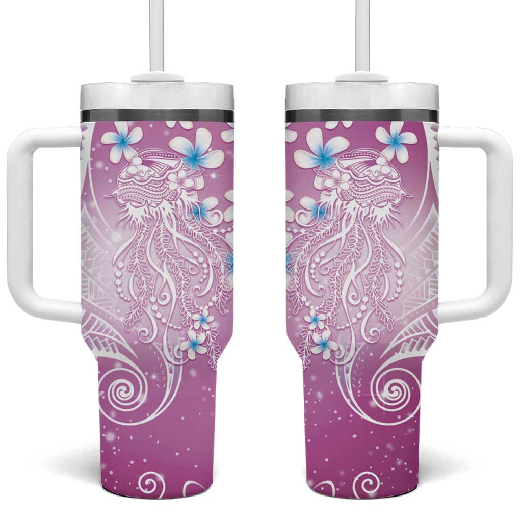 Polynesian Jellyfish Tumbler With Handle With Plumeria Pink
