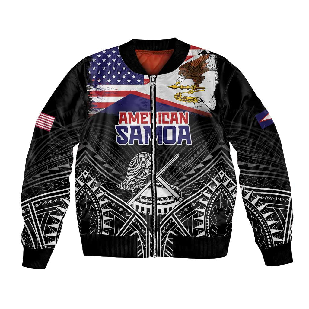 American Samoa Flag Day Bomber Jacket Bald Eagle With Polynesian Pattern
