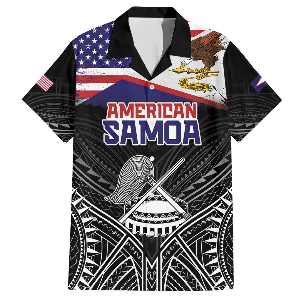 American Samoa Flag Day Family Matching Long Sleeve Bodycon Dress and Hawaiian Shirt Bald Eagle With Polynesian Pattern
