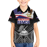 American Samoa Flag Day Family Matching Long Sleeve Bodycon Dress and Hawaiian Shirt Bald Eagle With Polynesian Pattern