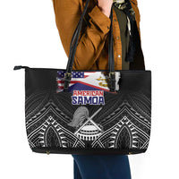 American Samoa Flag Day Leather Tote Bag Bald Eagle With Polynesian Pattern
