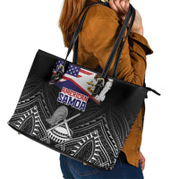 American Samoa Flag Day Leather Tote Bag Bald Eagle With Polynesian Pattern