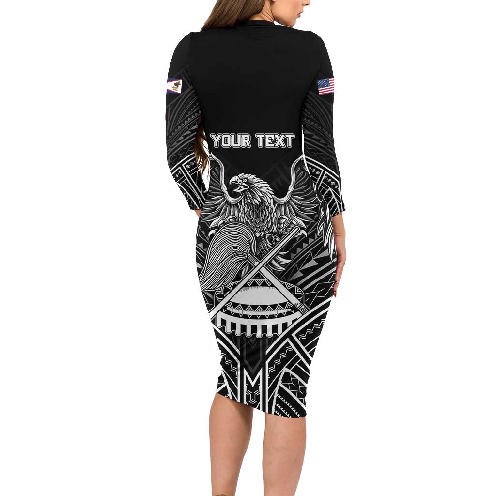 American Samoa Flag Day Long Sleeve Bodycon Dress Bald Eagle With Polynesian Pattern