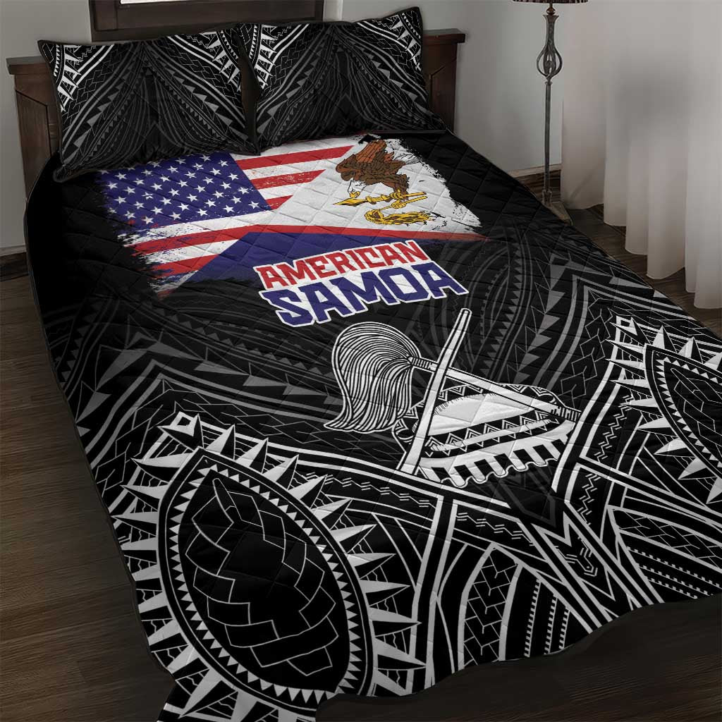 American Samoa Flag Day Quilt Bed Set Bald Eagle With Polynesian Pattern