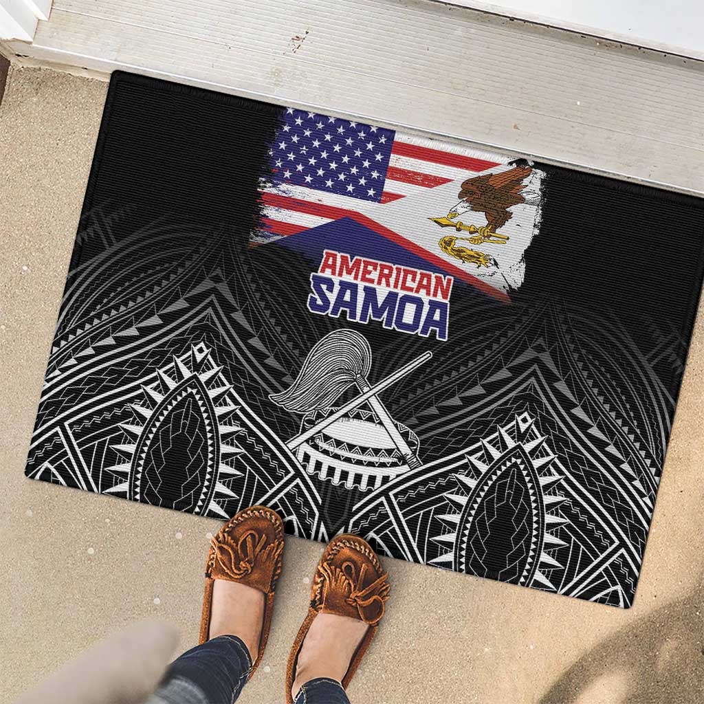 American Samoa Flag Day Rubber Doormat Bald Eagle With Polynesian Pattern