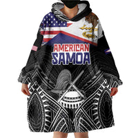 American Samoa Flag Day Wearable Blanket Hoodie Bald Eagle With Polynesian Pattern