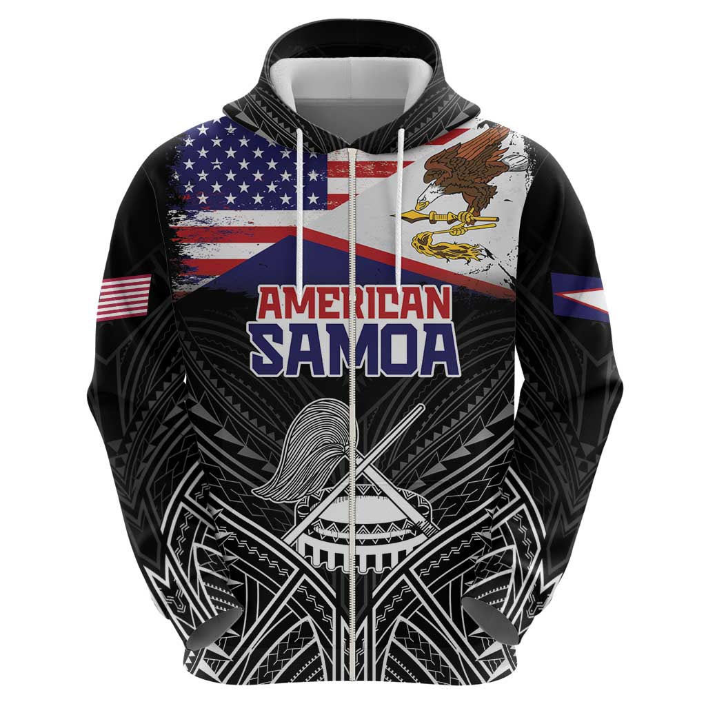 American Samoa Flag Day Zip Hoodie Bald Eagle With Polynesian Pattern