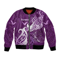 Personalised Fibromyalgia Awareness Bomber Jacket Polynesian Purple Ribbon