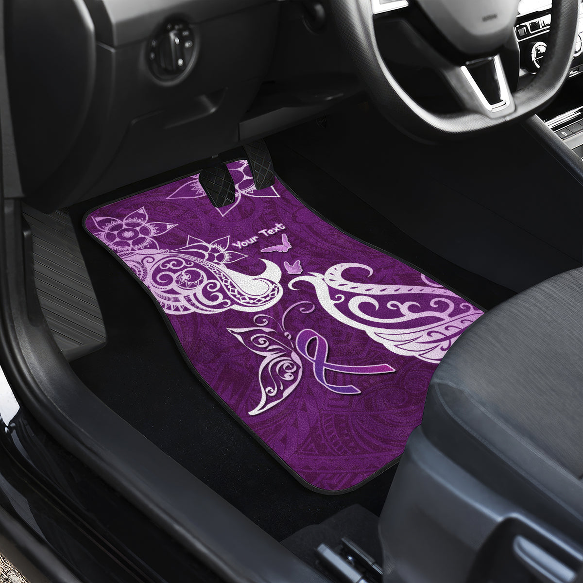 Fibromyalgia Awareness Car Mats Polynesian Purple Ribbon