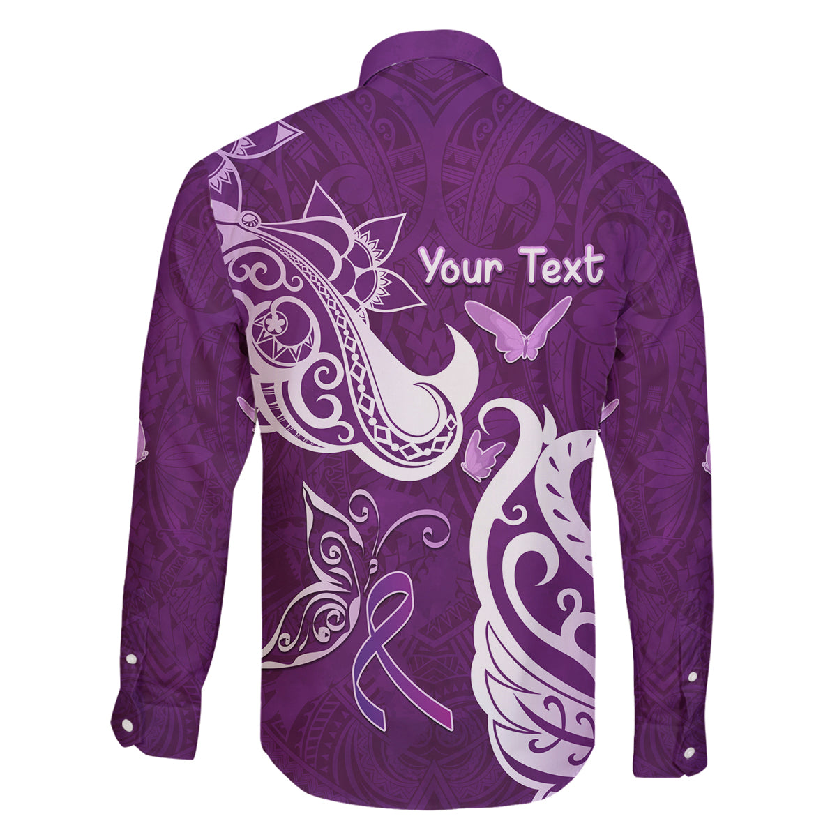 Personalised Fibromyalgia Awareness Family Matching Mermaid Dress and Hawaiian Shirt Polynesian Purple Ribbon