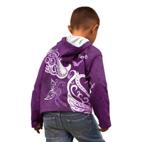 Personalised Fibromyalgia Awareness Kid Hoodie Polynesian Purple Ribbon