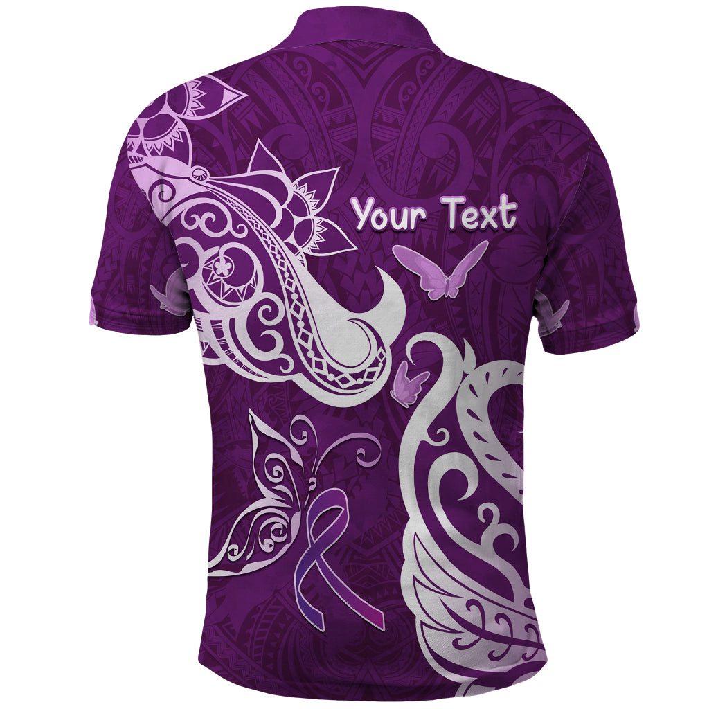 Personalised Fibromyalgia Awareness Polo Shirt Polynesian Purple Ribbon
