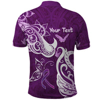 Personalised Fibromyalgia Awareness Polo Shirt Polynesian Purple Ribbon