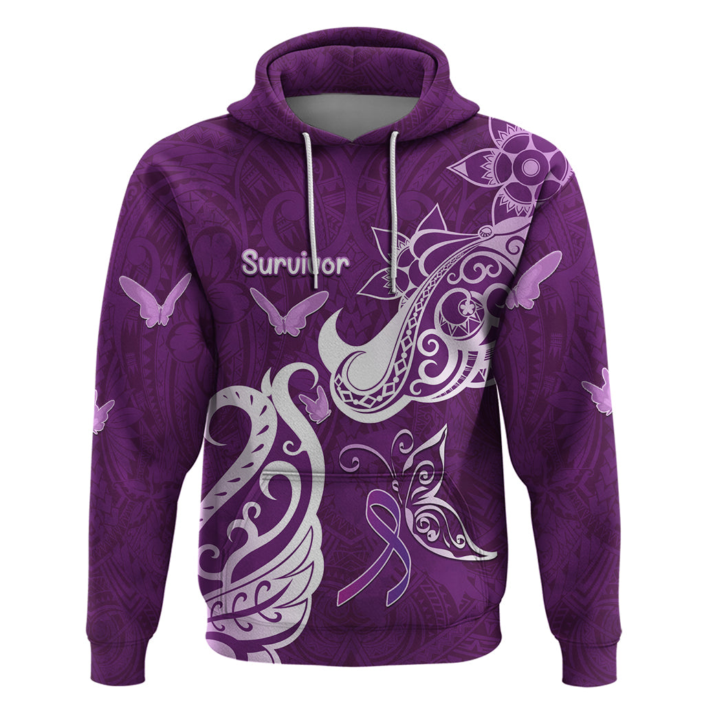 Personalised Fibromyalgia Awareness Zip Hoodie Polynesian Purple Ribbon
