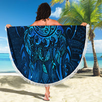 New Zealand Dream Catcher Beach Blanket Maori Koru Pattern Blue Version