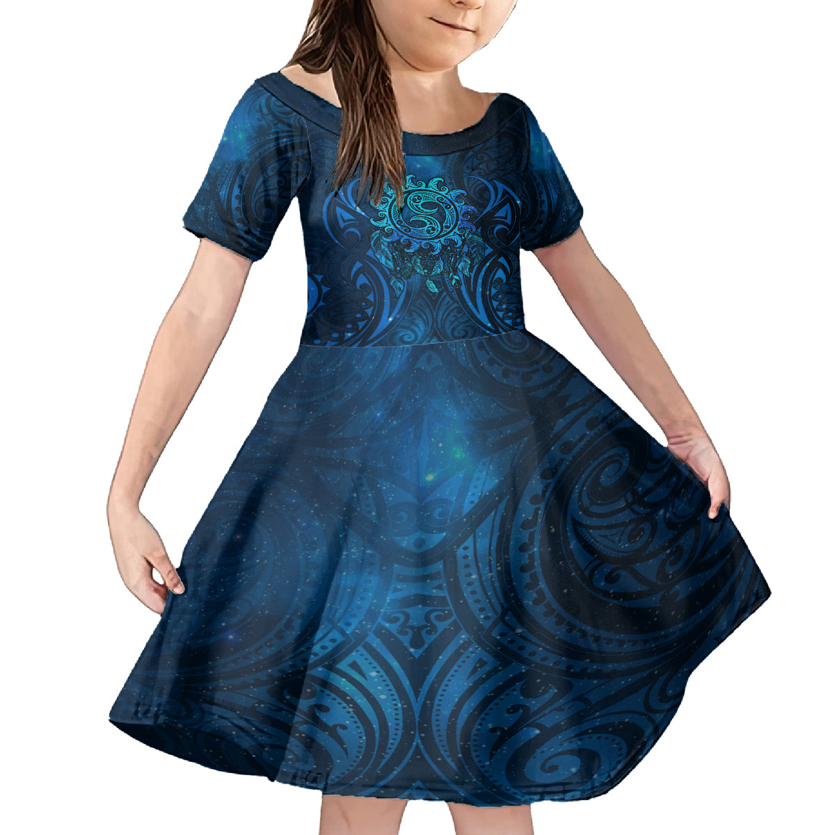 New Zealand Dream Catcher Family Matching Long Sleeve Bodycon Dress and Hawaiian Shirt Maori Koru Pattern Blue Version LT05 Daughter's Dress Blue - Polynesian Pride