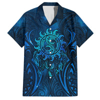 New Zealand Dream Catcher Family Matching Off Shoulder Maxi Dress and Hawaiian Shirt Maori Koru Pattern Blue Version