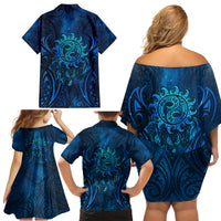 New Zealand Dream Catcher Family Matching Off Shoulder Short Dress and Hawaiian Shirt Maori Koru Pattern Blue Version LT05 - Polynesian Pride