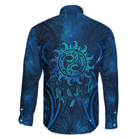 New Zealand Dream Catcher Family Matching Off Shoulder Short Dress and Hawaiian Shirt Maori Koru Pattern Blue Version LT05 - Polynesian Pride
