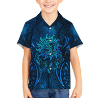 New Zealand Dream Catcher Family Matching Off Shoulder Short Dress and Hawaiian Shirt Maori Koru Pattern Blue Version LT05 Son's Shirt Blue - Polynesian Pride