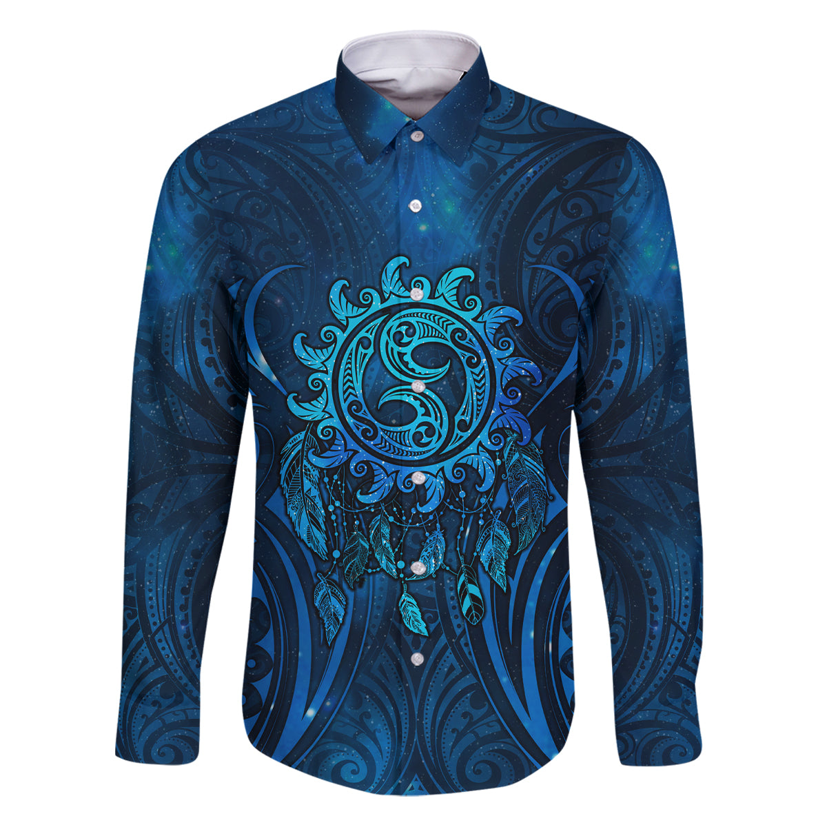 New Zealand Dream Catcher Family Matching Puletasi and Hawaiian Shirt Maori Koru Pattern Blue Version