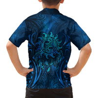 New Zealand Dream Catcher Family Matching Short Sleeve Bodycon Dress and Hawaiian Shirt Maori Koru Pattern Blue Version LT05 - Polynesian Pride