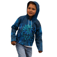 New Zealand Dream Catcher Kid Hoodie Maori Koru Pattern Blue Version